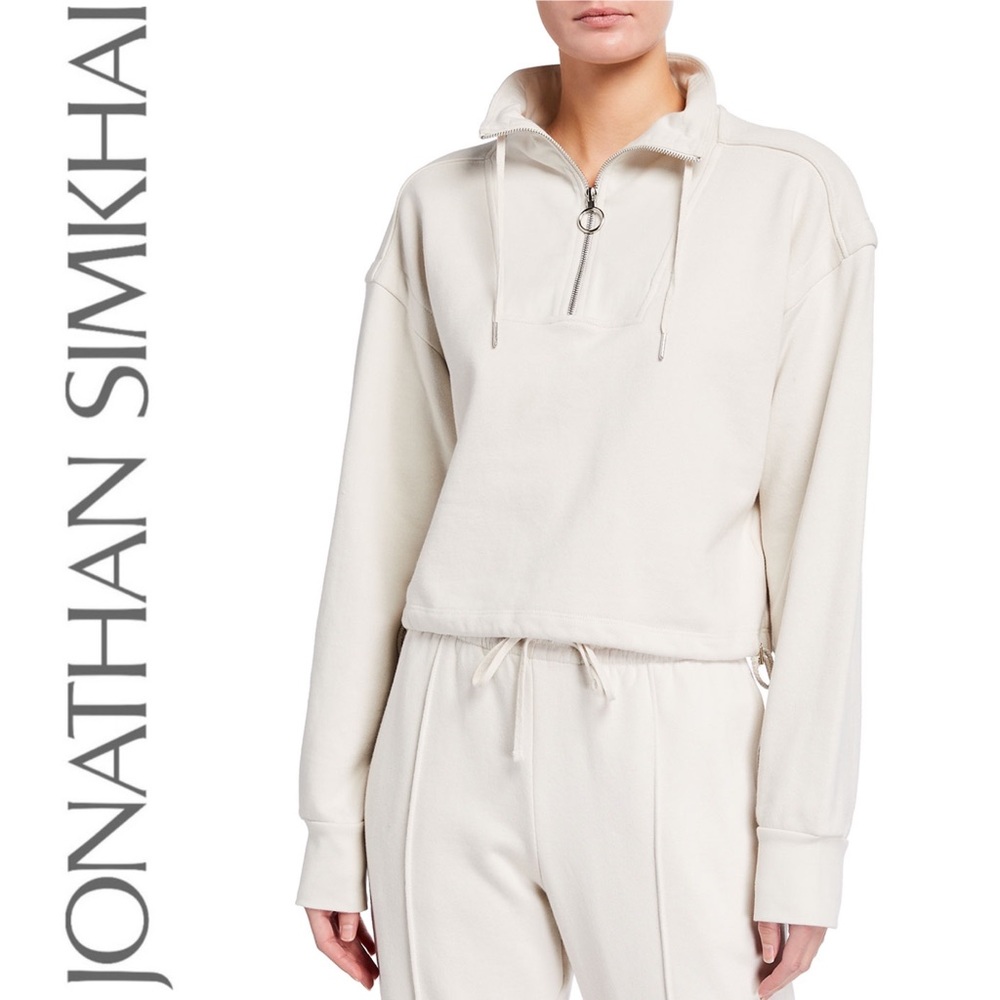 JONATHAN SIMKHAI STANDARD Zella Cropped Half Zip Sweatshirt Top French Terry S - Picture 5 of 16